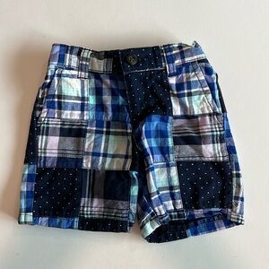 Janie and Jack - navy/purple plaid shorts, patchwork, 12-18m